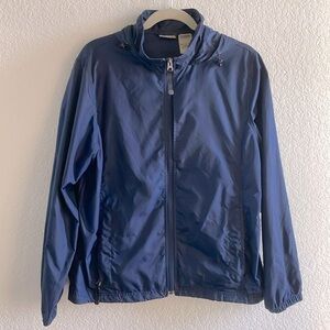 LL Bean Women’s Nylon Full Zip Blue Hooded Windbreaker Size Large